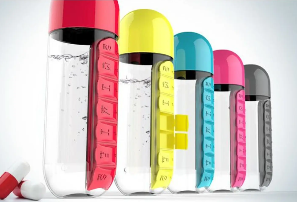 Sticlă pentru apă cu cutie pentru pastile Pill & Vitamin - imagine 2