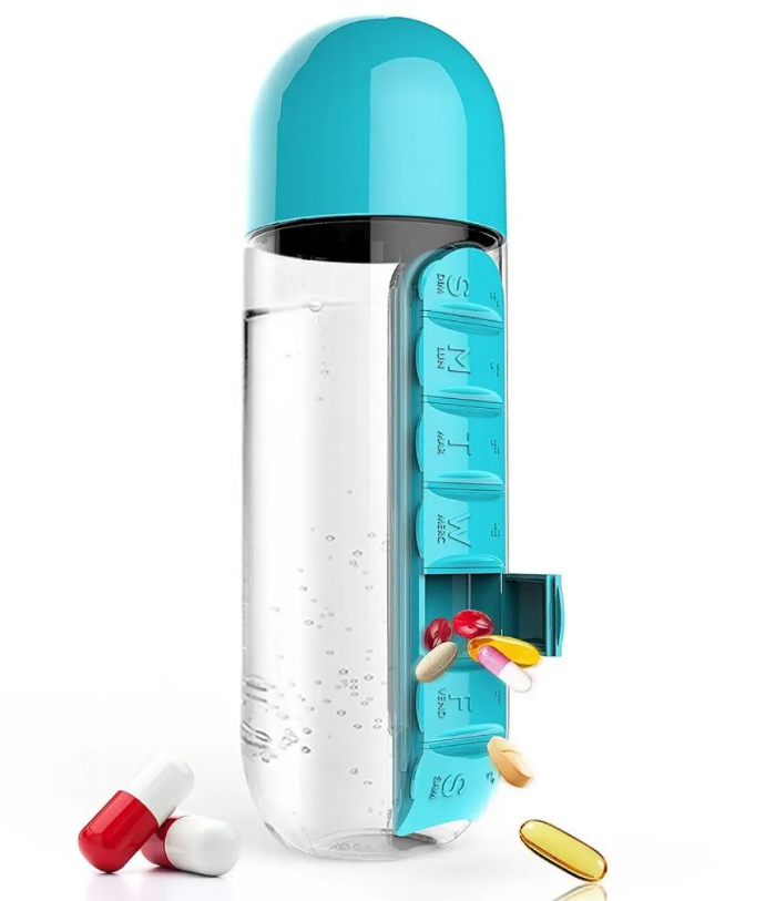 Sticlă pentru apă cu cutie pentru pastile Pill & Vitamin - imagine 4