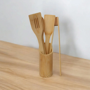 Set de ustensile de bucătărie din bambus, 6 piese, cu cutie