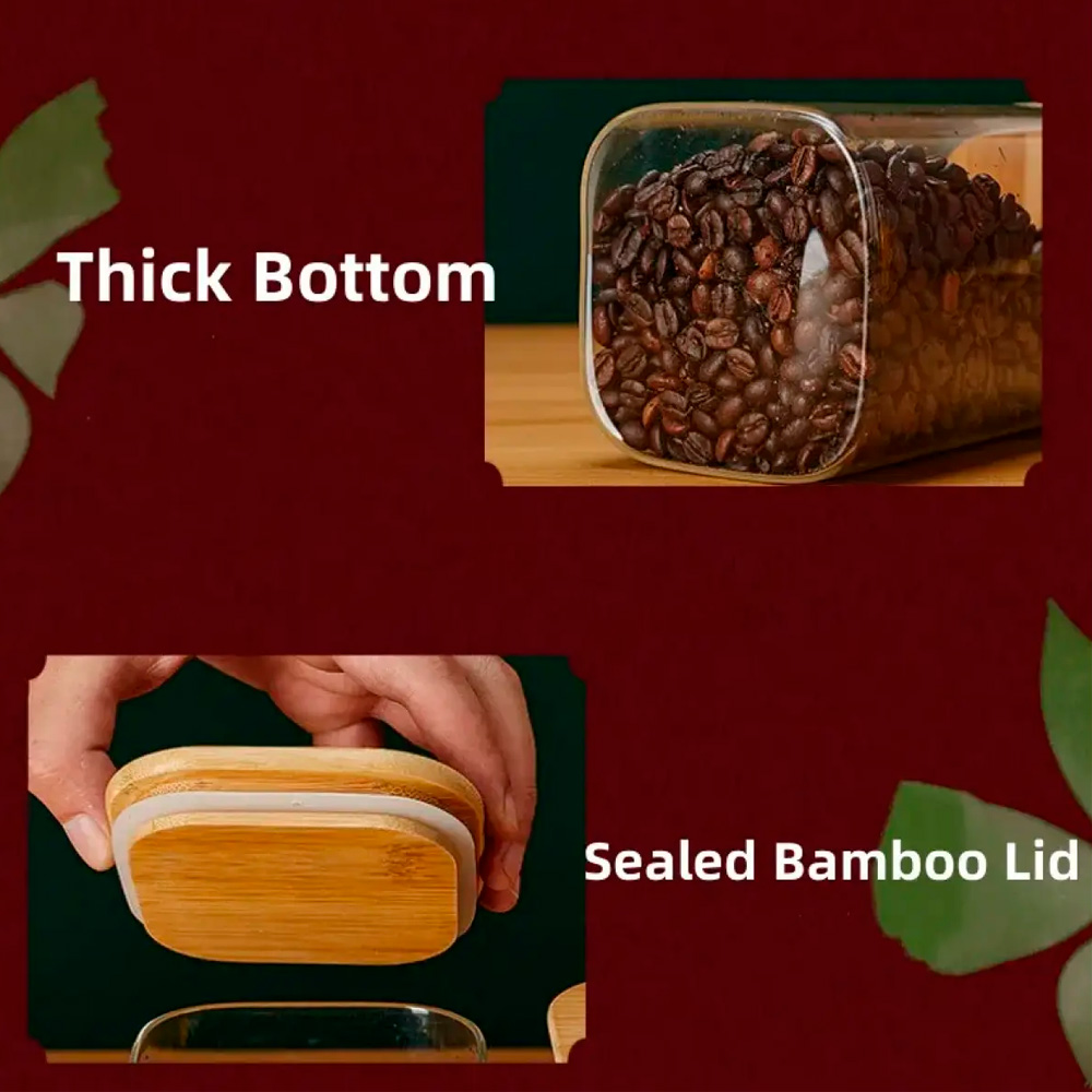 Borcan pătrat cu capac din lemn – 2000 ml, 10 × 30 cm - imagine 2