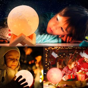 Veioza „Luna” 3D – diametru 18 cm, LED color, USB