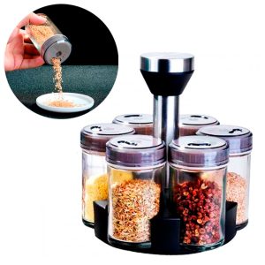Organizator rotativ pentru condimente – set 6 borcane, 100 ml fiecare