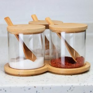 Set de borcane pentru condimente cu suport – 3 piese 