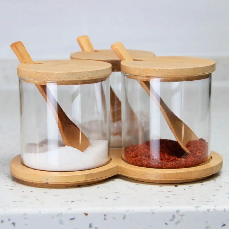 Set de borcane pentru condimente cu suport – 3 piese